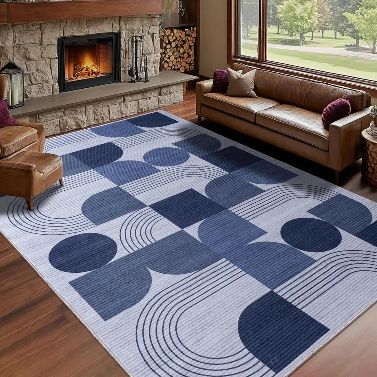 Geometric Low Pile Large Bedroom Rug 160x230CM - Image 1