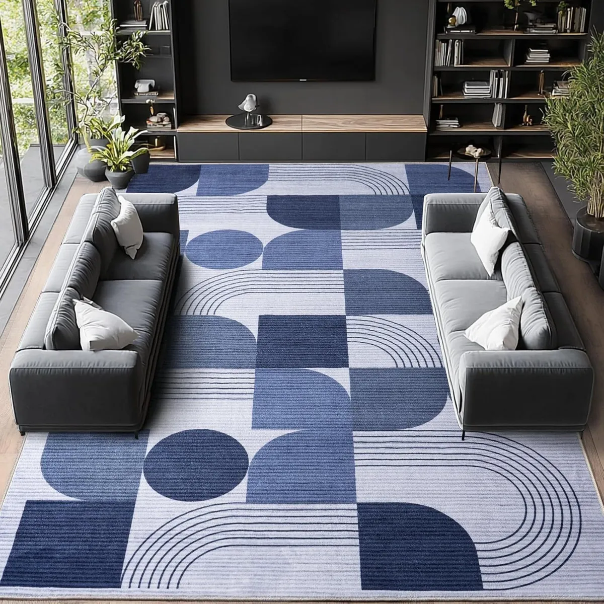 Geometric Low Pile Large Bedroom Rug 160x230CM - Image 2
