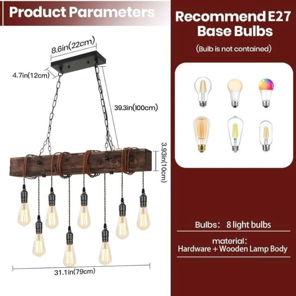 6-Lights Farmhouse Kitchen Island Pendant Light - Image 4