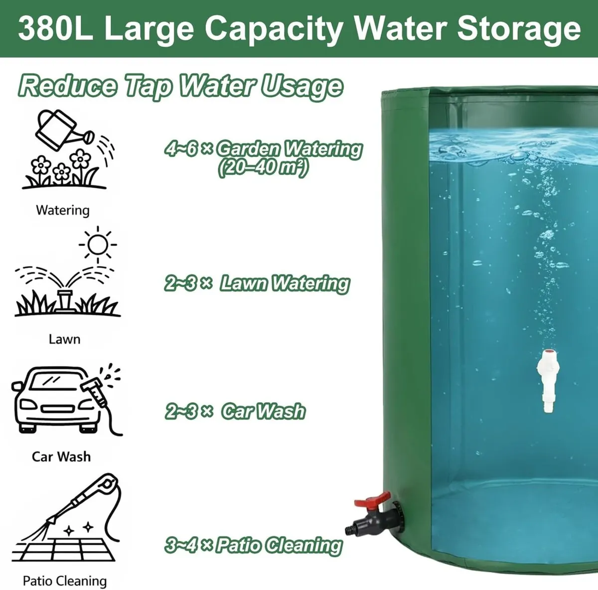 Collapsible Water Butt 380L Foldable Rainwater - Image 3