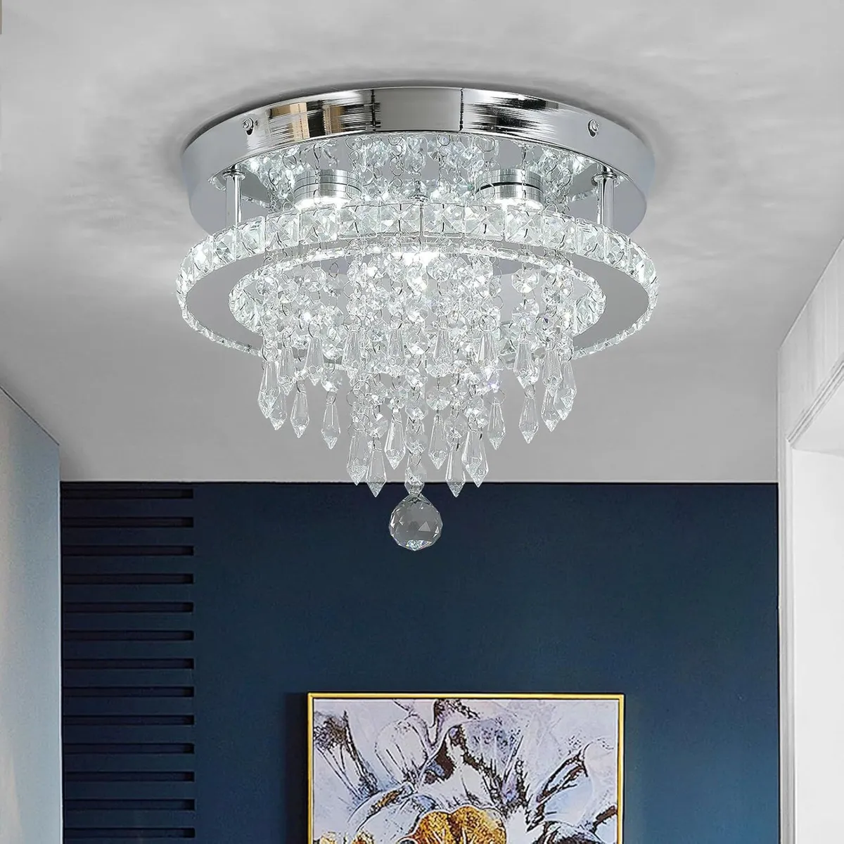 Modern Chrome Crystal Kitchen Ceiling Light 30CM - Image 1