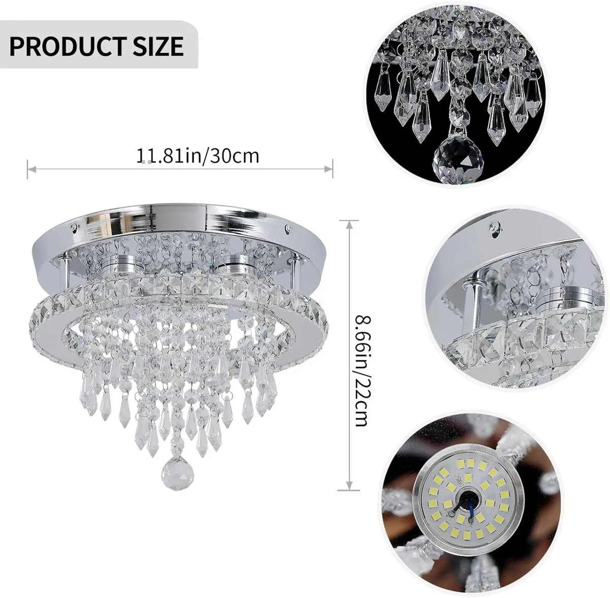 Modern Chrome Crystal Kitchen Ceiling Light 30CM - Image 2