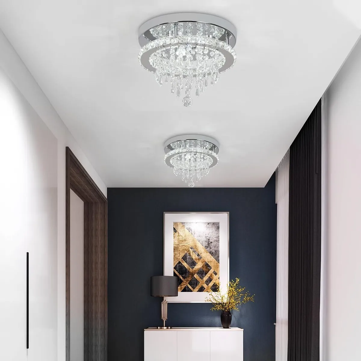 Modern Chrome Crystal Kitchen Ceiling Light 30CM - Image 3