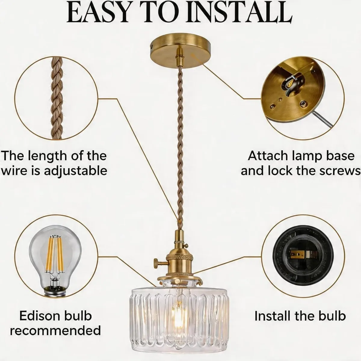 Clear Fluted Glass Pendant Light 2 Natural Bulbs - Image 4