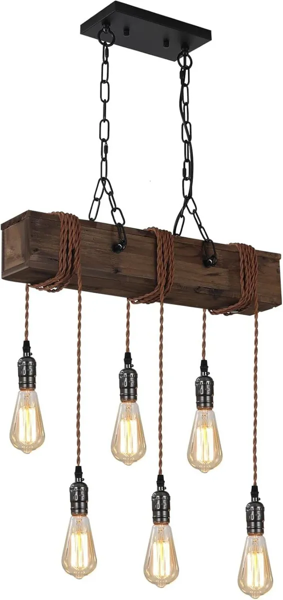 6-Lights Dining Farmhouse Chandelier Wooden - Image 1