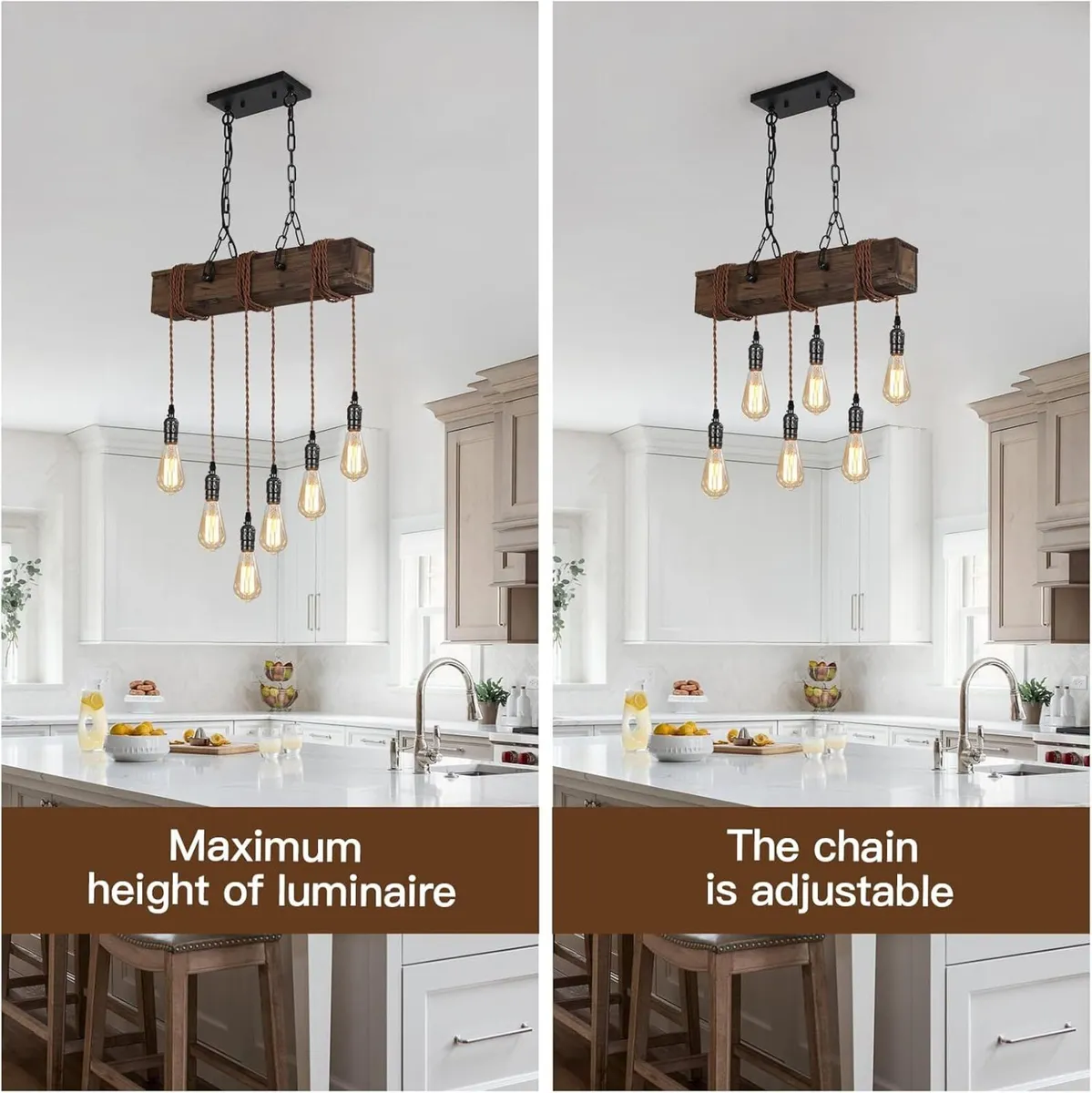 6-Lights Dining Farmhouse Chandelier Wooden - Image 2