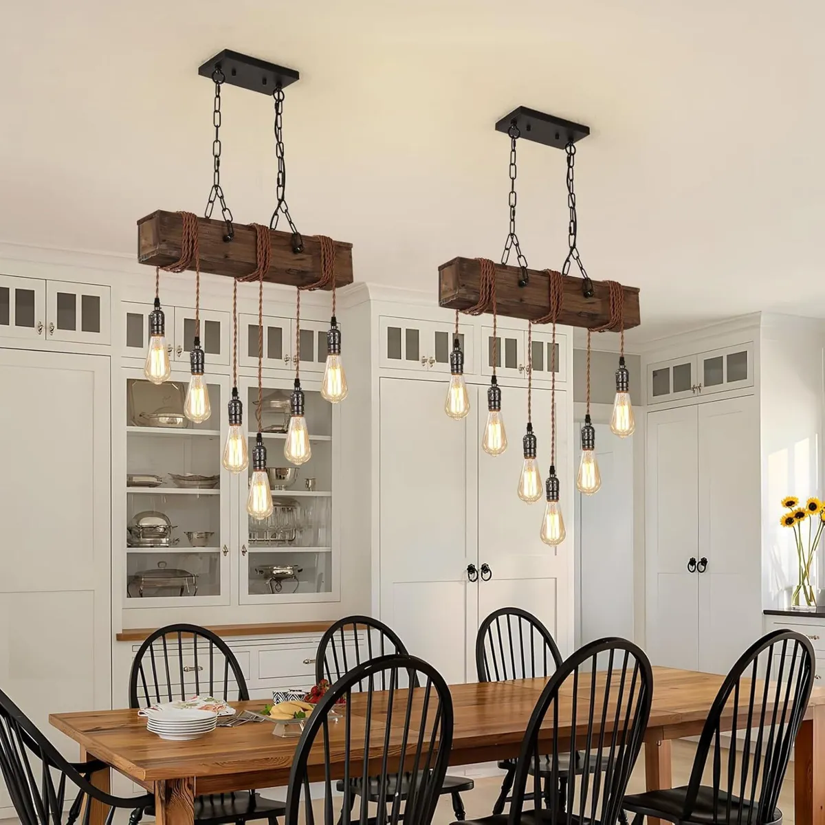 6-Lights Dining Farmhouse Chandelier Wooden - Image 3