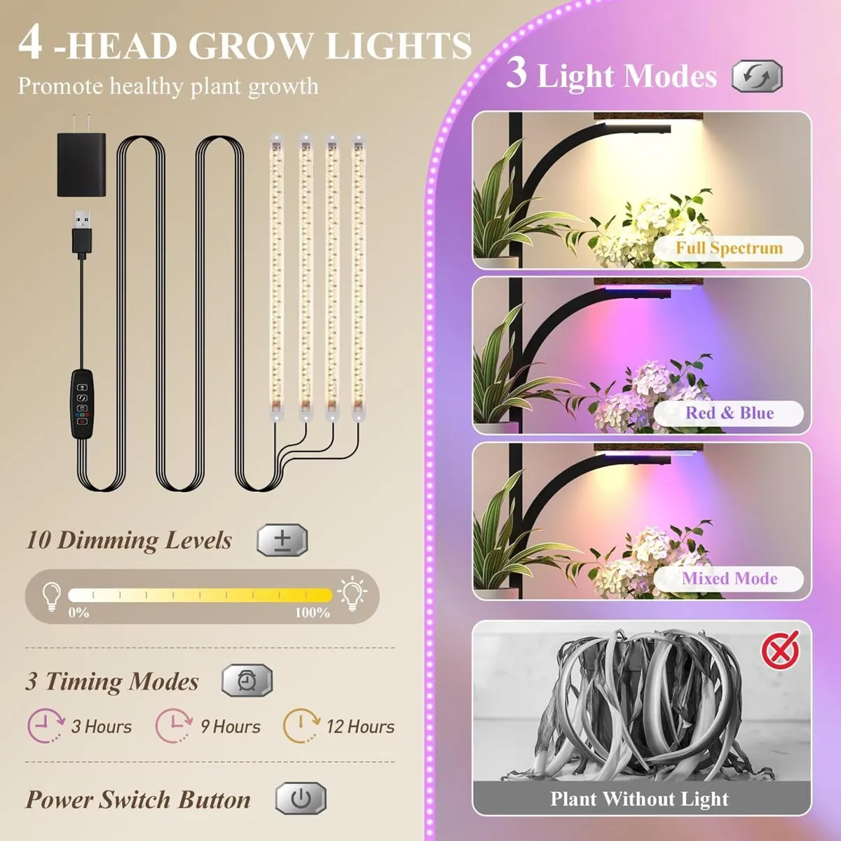 Plant Stand Indoor with Grow Lights - Image 2