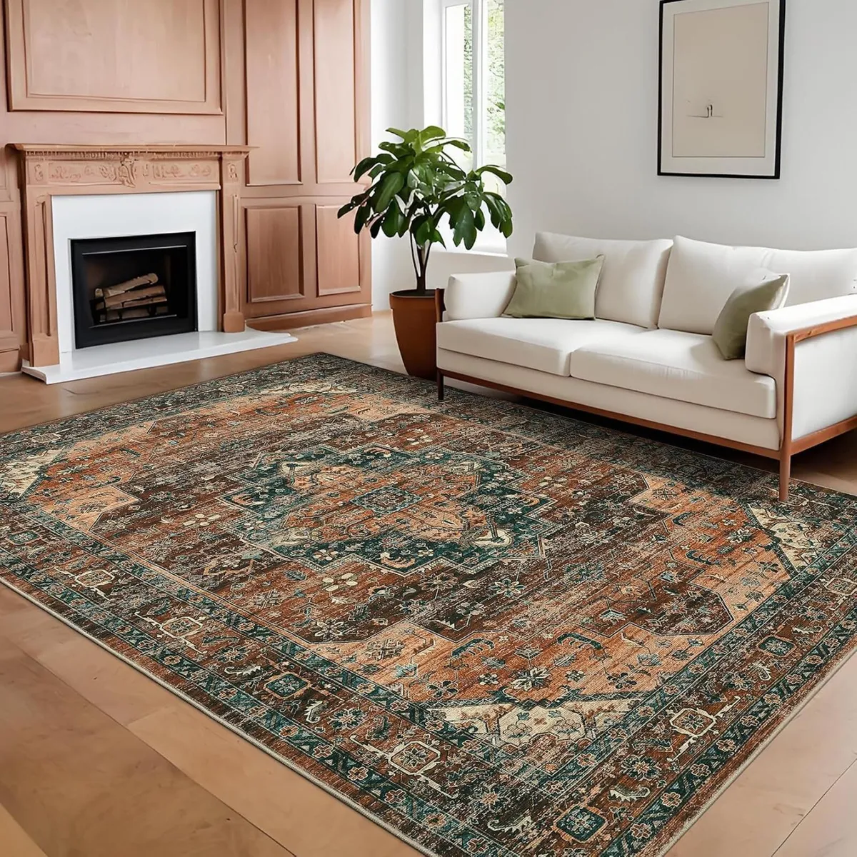 Washable Vintage Living Room Area Rug Machine - Image 1