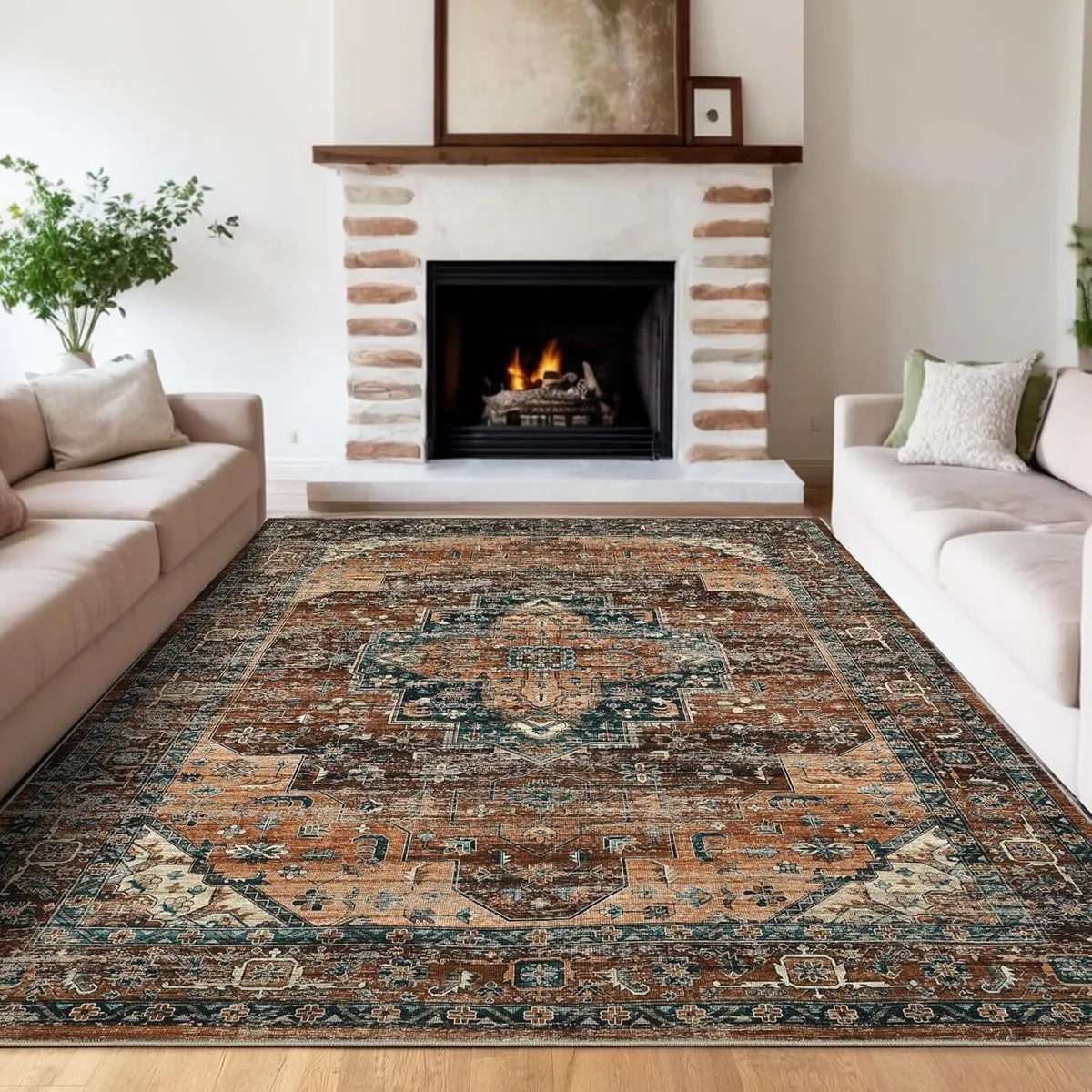 Washable Vintage Living Room Area Rug Machine - Image 2