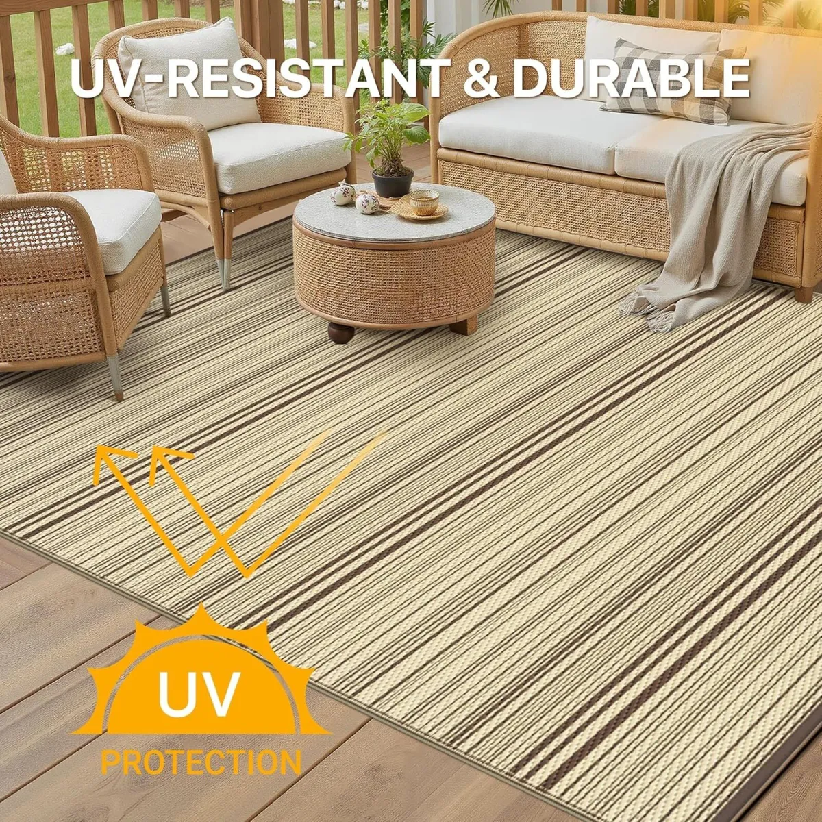 Outdoor Rug Waterproof Reversible Coffee and Large - Image 3