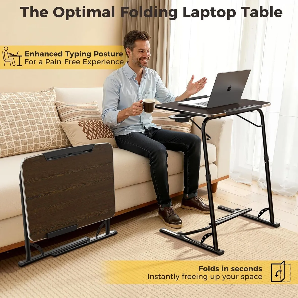 Folding Laptop Table for Sofa Sturdy Work Dinner - Image 3