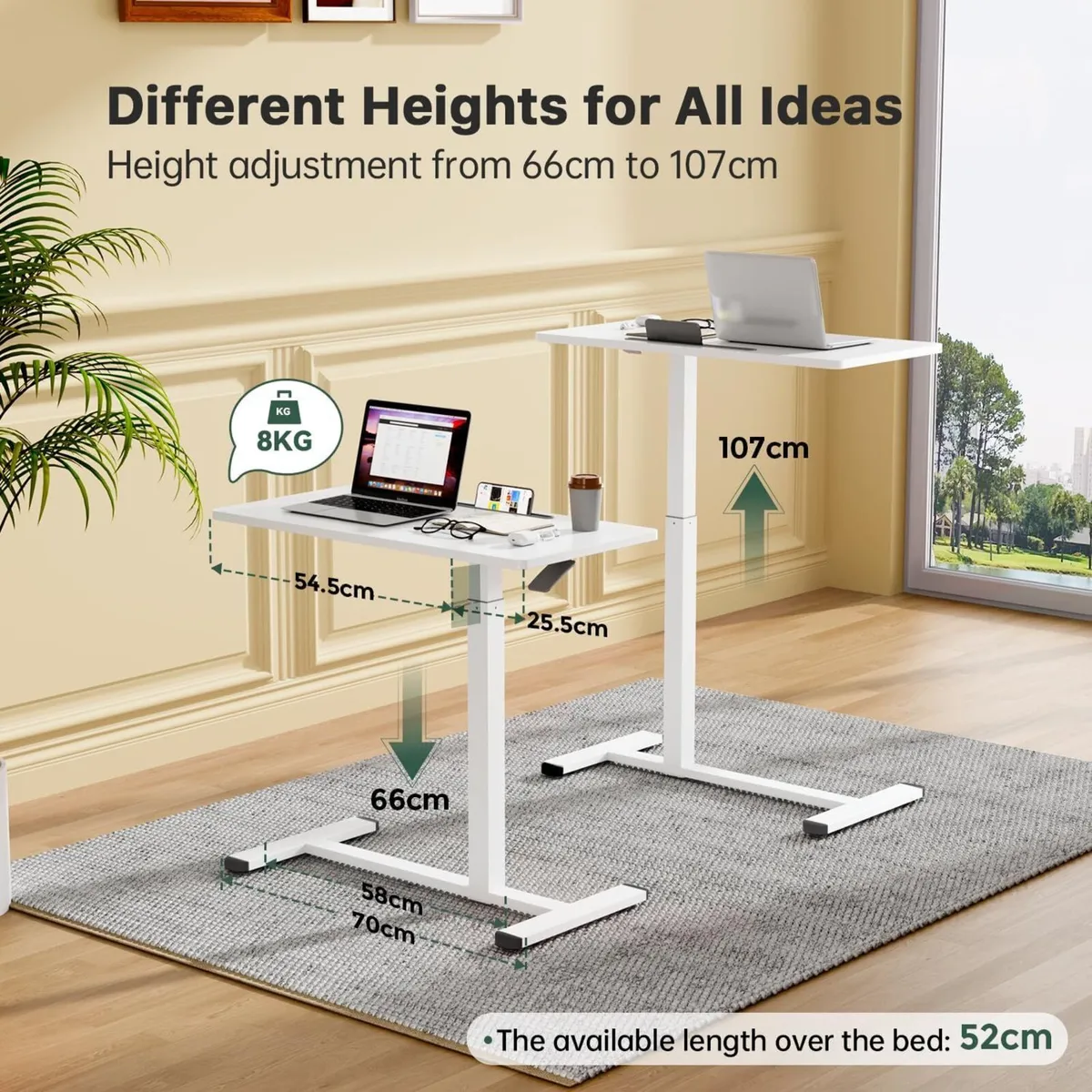 Mobile Standing Desk 80x40CM Overbed Bedside - Image 2