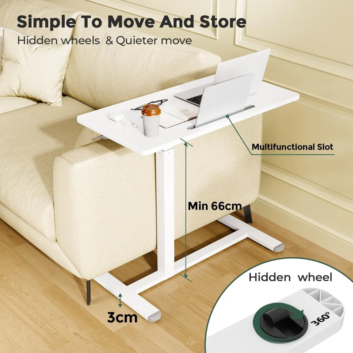 Mobile Standing Desk 80x40CM Overbed Bedside - Image 4