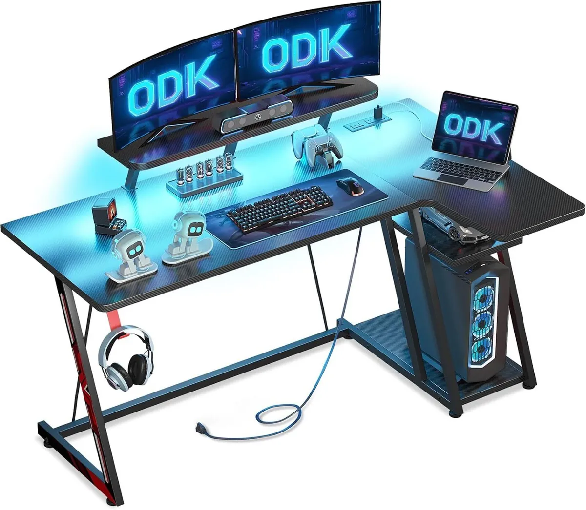 Gaming Desk with LED Lights Power Outlets - Image 1