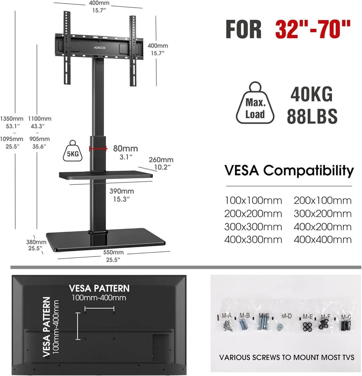 TV Stand Floor for 32-70 Inch Tvs Up - Image 2