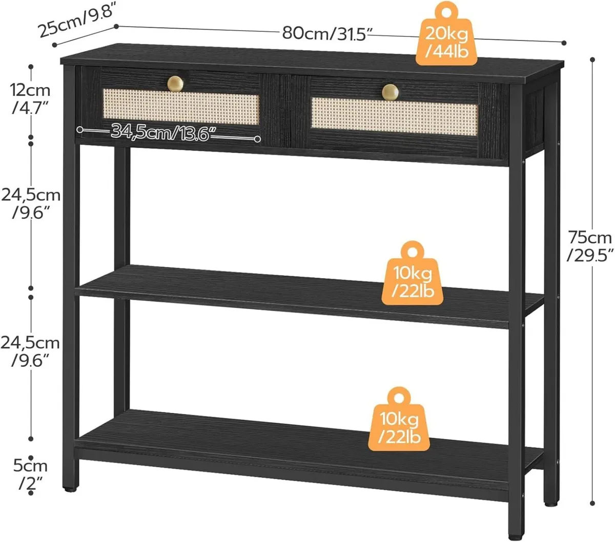 Console Table 3-Tier Hallway with 2 Flip-Down - Image 3