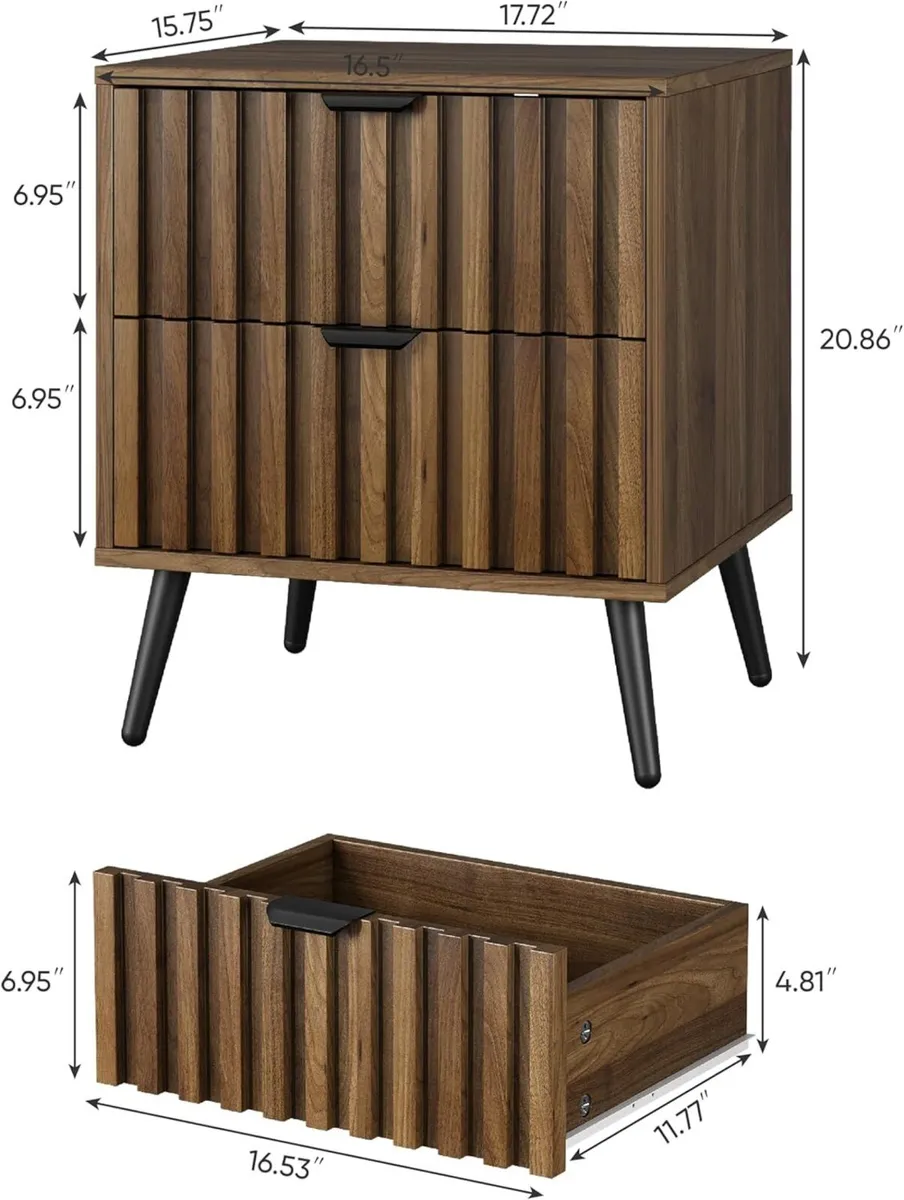 Walnut Wooden Night Stand Mid Century Nightstand - Image 2