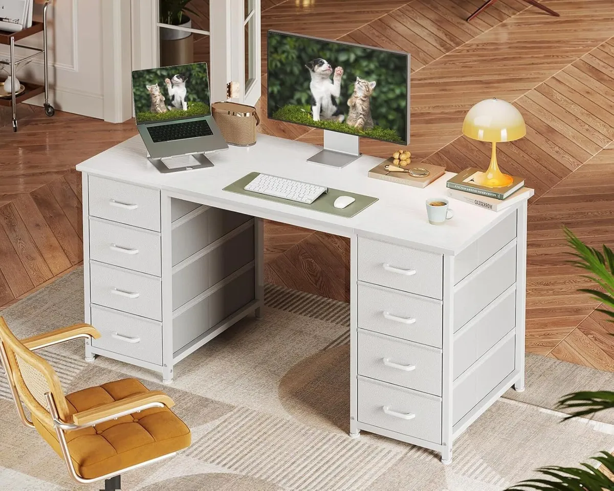 Computer Desk with 8 Fabric Drawers Office Storage - Image 2
