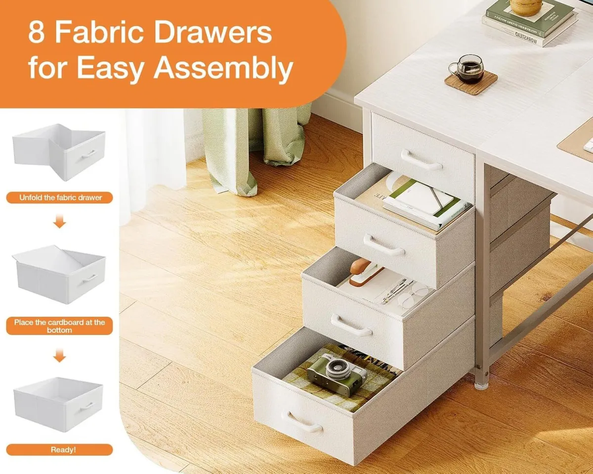 Computer Desk with 8 Fabric Drawers Office Storage - Image 4