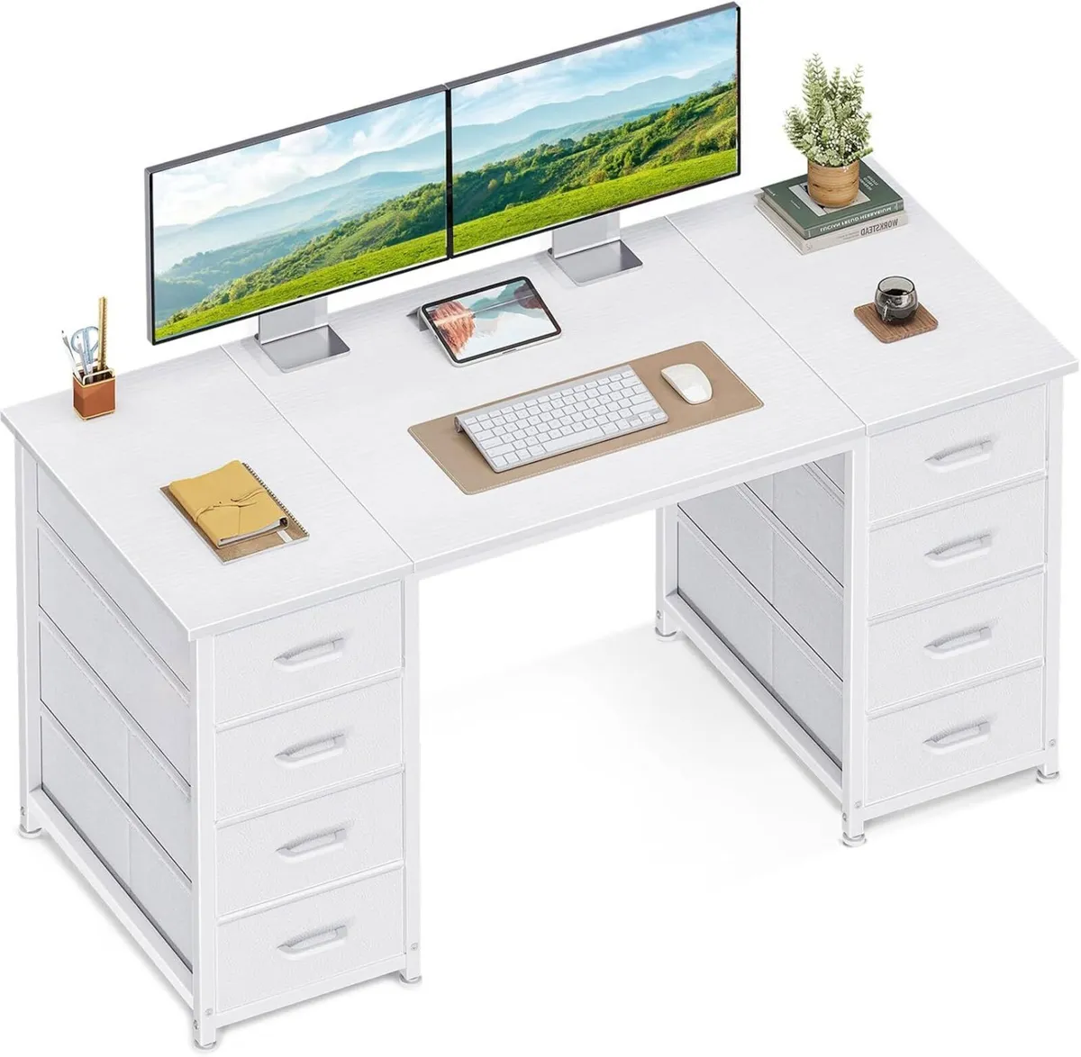 Computer Desk with 8 Fabric Drawers Office Storage - Image 1