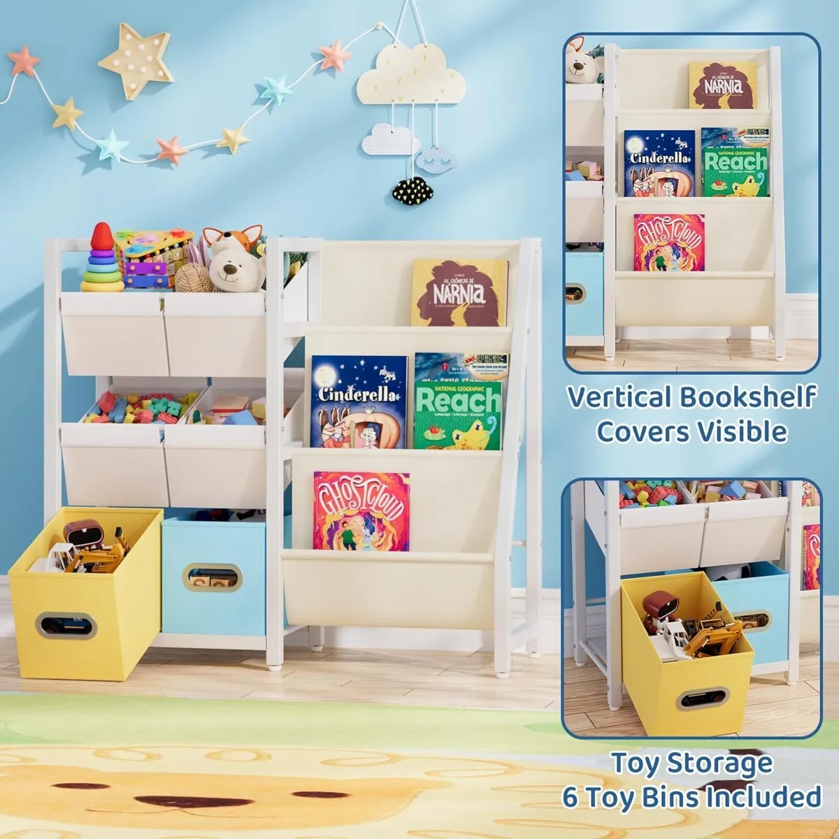 Kids Bookcase 3-Tier Bookshelf with 6 Toy Storage - Image 4