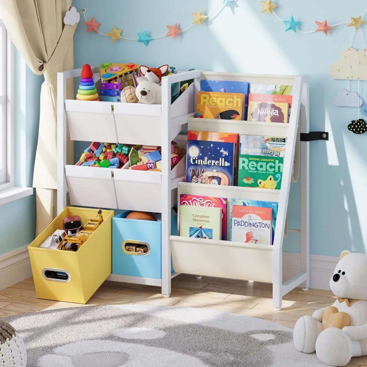 Kids Bookcase 3-Tier Bookshelf with 6 Toy Storage - Image 1