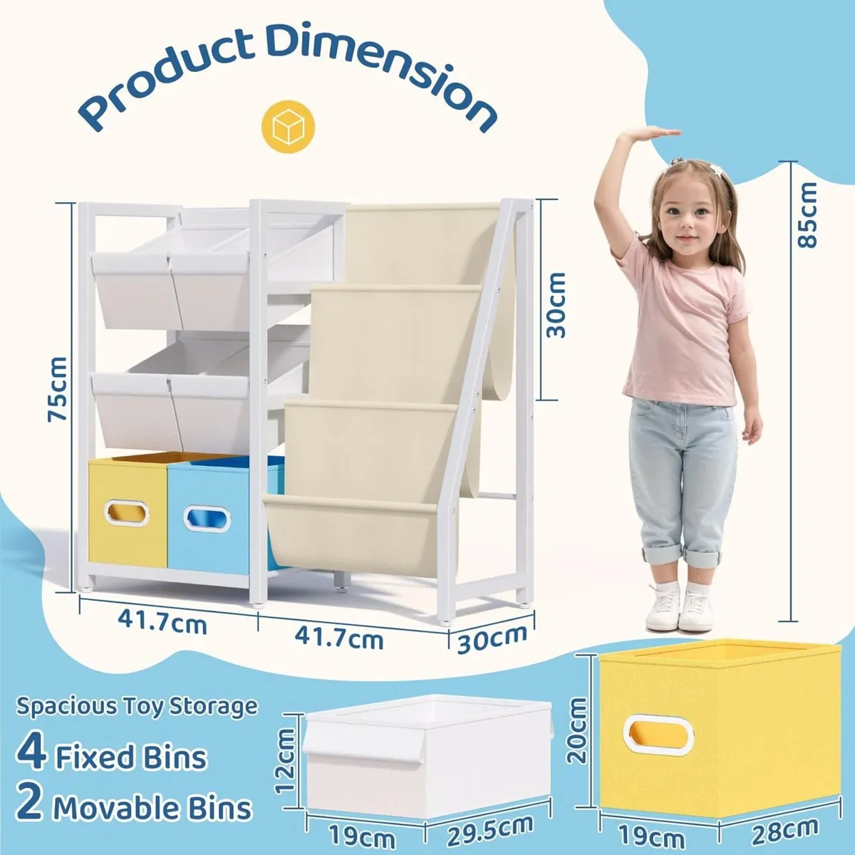 Kids Bookcase 3-Tier Bookshelf with 6 Toy Storage - Image 2