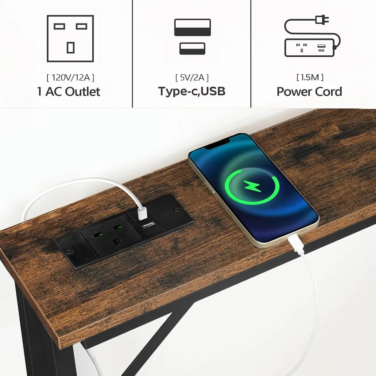Console Table Slim Behind Sofa with Charging - Image 4