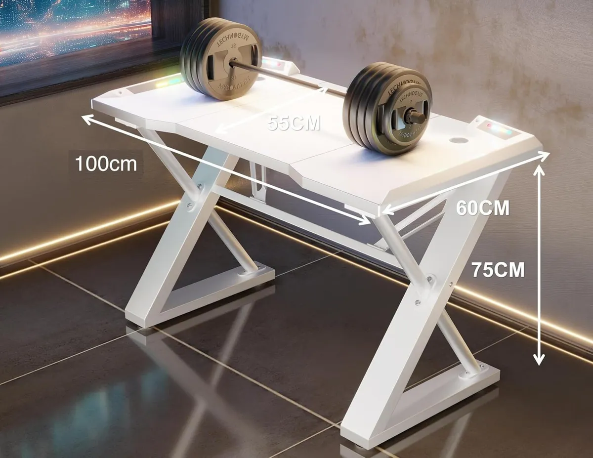 Gaming Desk with Pegboard Power Outlet LED Light - Image 3