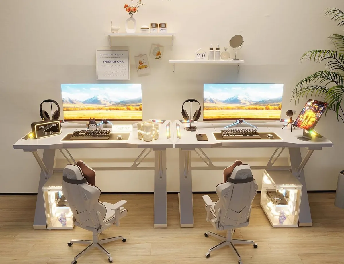 Gaming Desk with Pegboard Power Outlet LED Light - Image 4