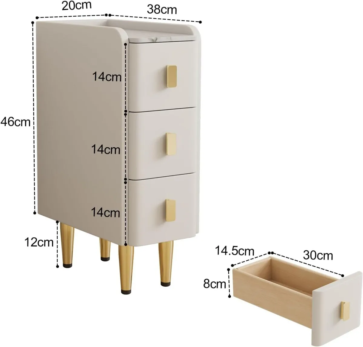 Narrow Nightstand Side Table with 3 Drawers - Image 2