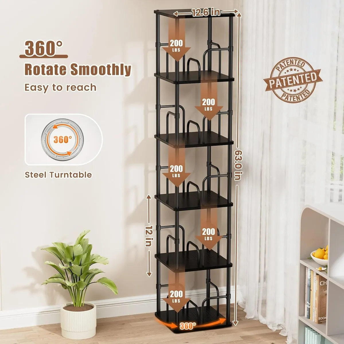 5 Tier Square Rotating Bookshelf Corner Tower - Image 2