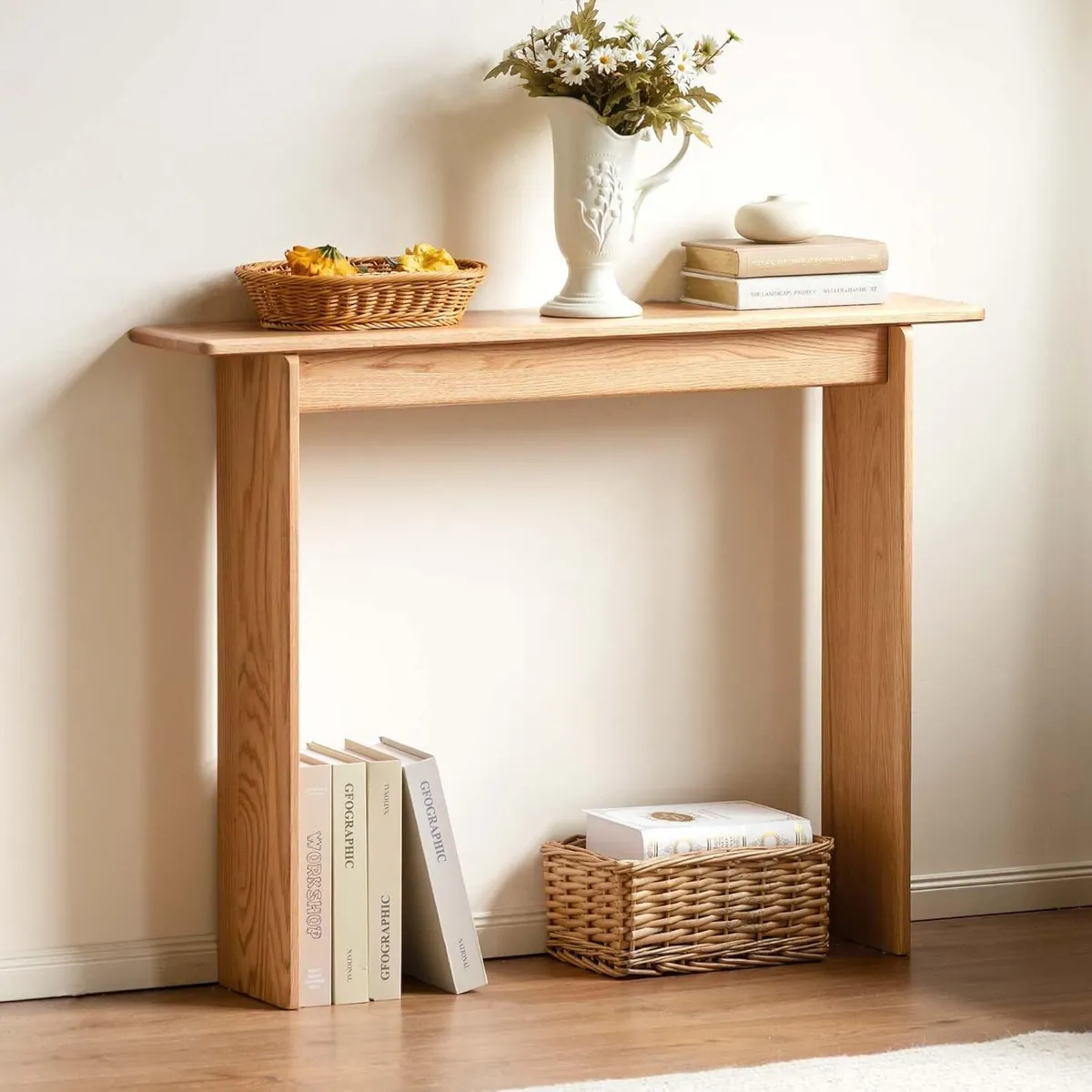 Slim Solid Oak Console Table for Entryway Narrow - Image 1