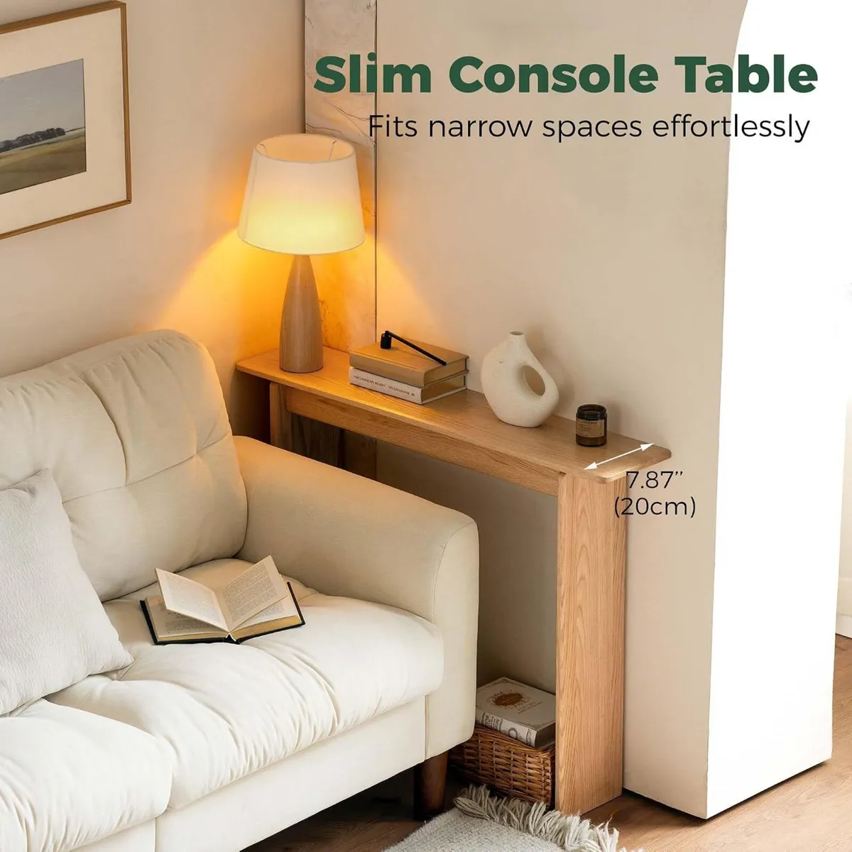 Slim Solid Oak Console Table for Entryway Narrow - Image 4