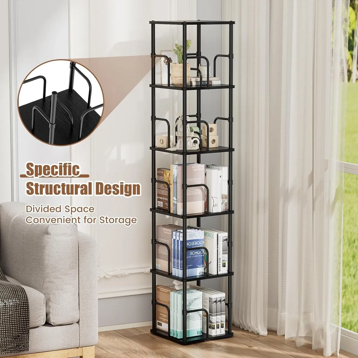 5 Tier Square Rotating Bookshelf Corner Tower - Image 3