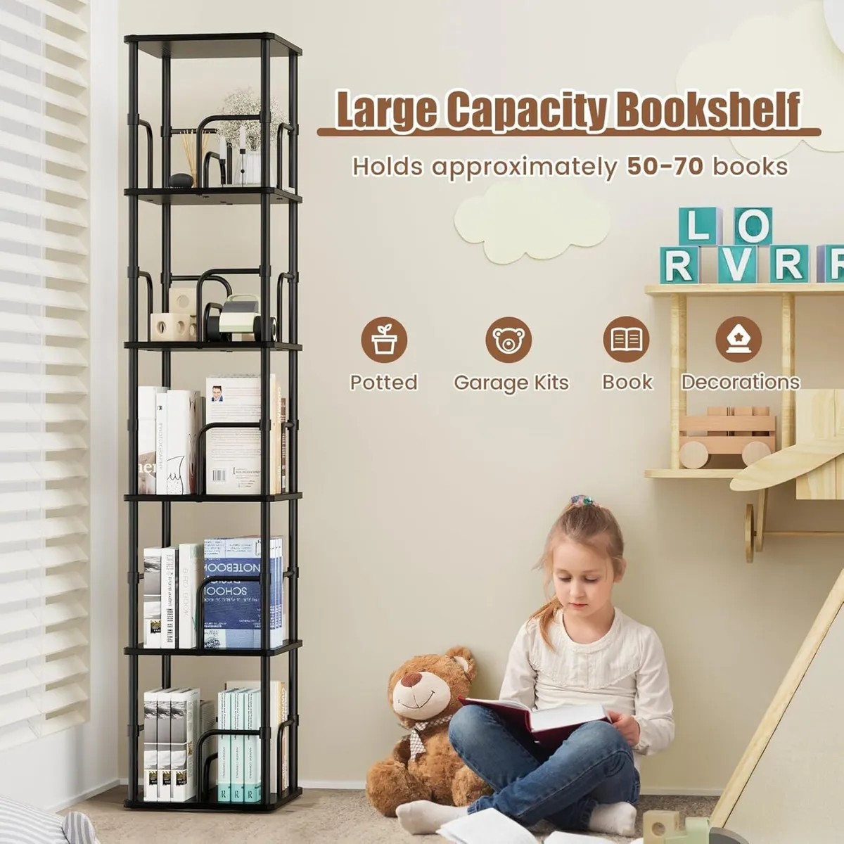 5 Tier Square Rotating Bookshelf Corner Tower - Image 4
