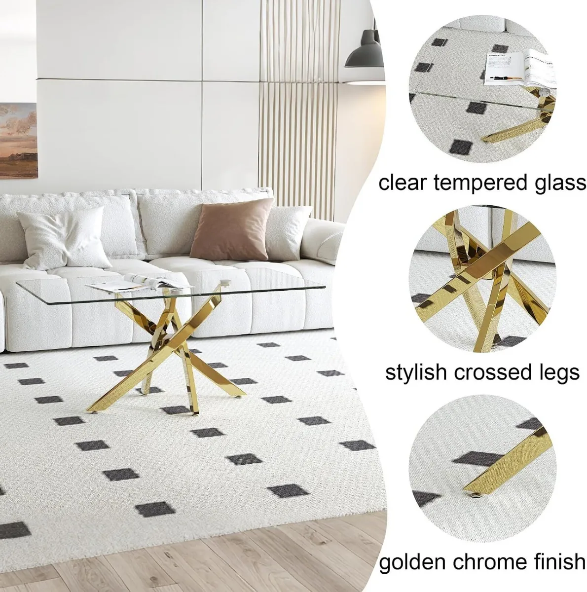 Glass Coffee Table with Chrome Legs for Living - Image 4