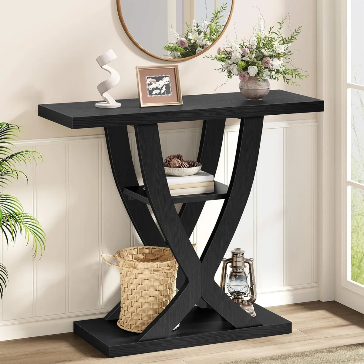 Slim Console Table for Hallway 3-Tier Half Moon - Image 1