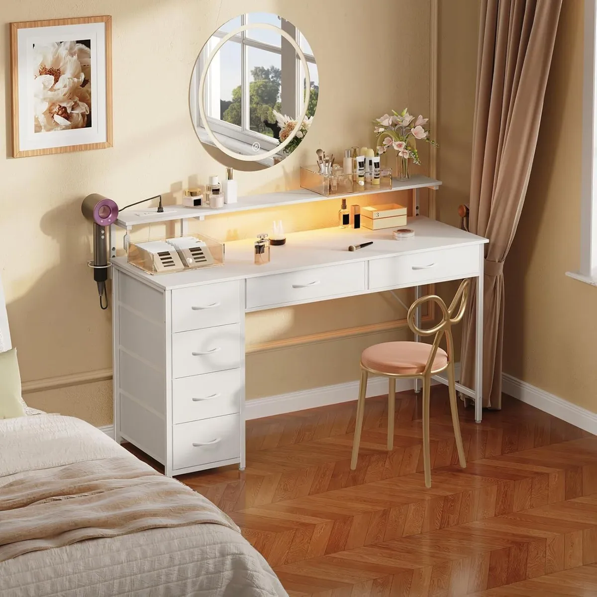 Gaming Desk with 6 Fabric Drawers Monitor Stand - Image 2