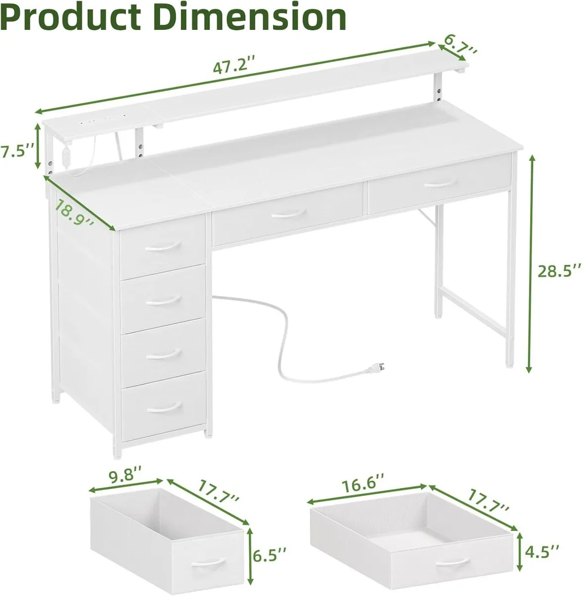 Gaming Desk with 6 Fabric Drawers Monitor Stand - Image 3