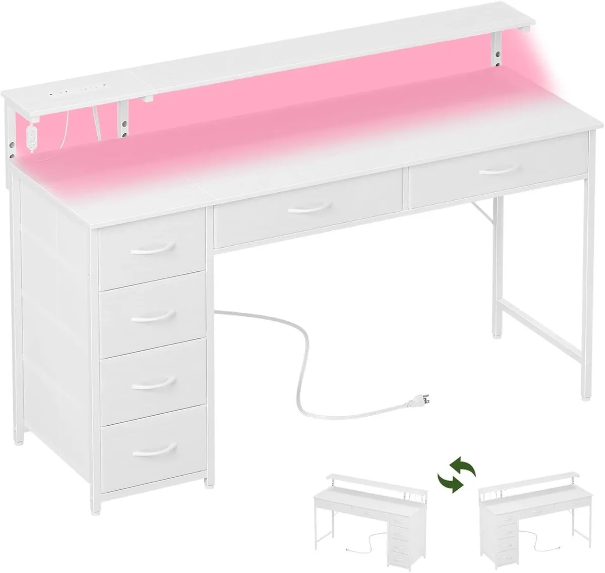 Gaming Desk with 6 Fabric Drawers Monitor Stand - Image 1
