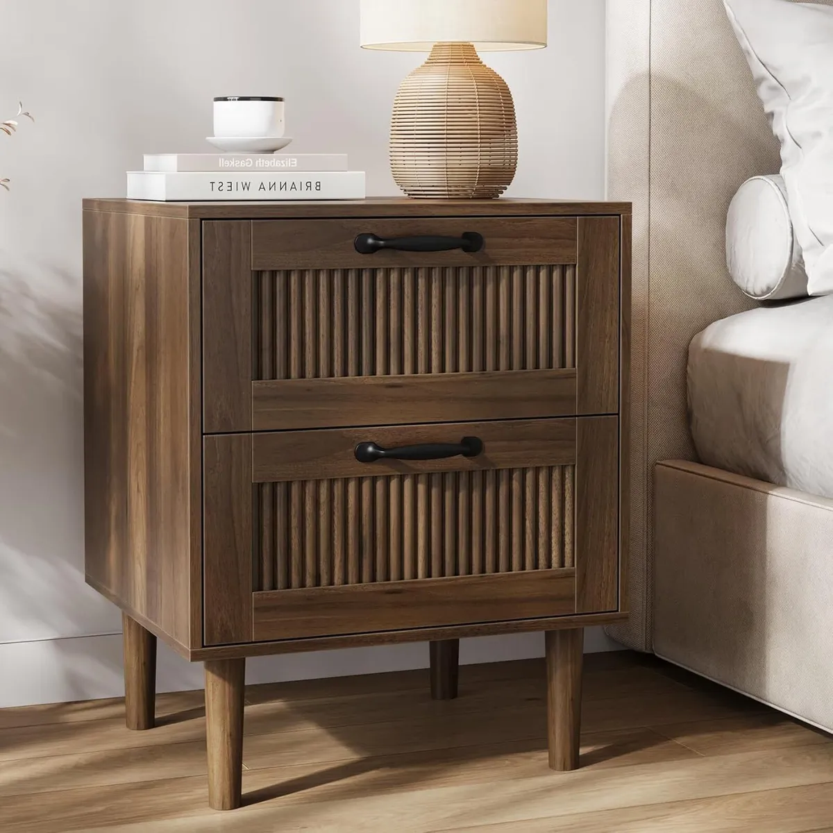 Smart Fende Fluted Nightstand with 2 Drawers - Image 1