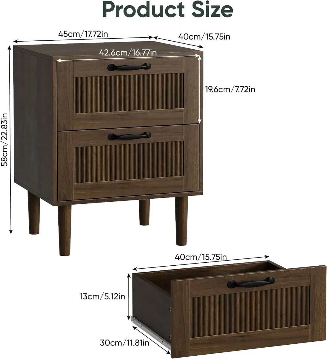 Smart Fende Fluted Nightstand with 2 Drawers - Image 2