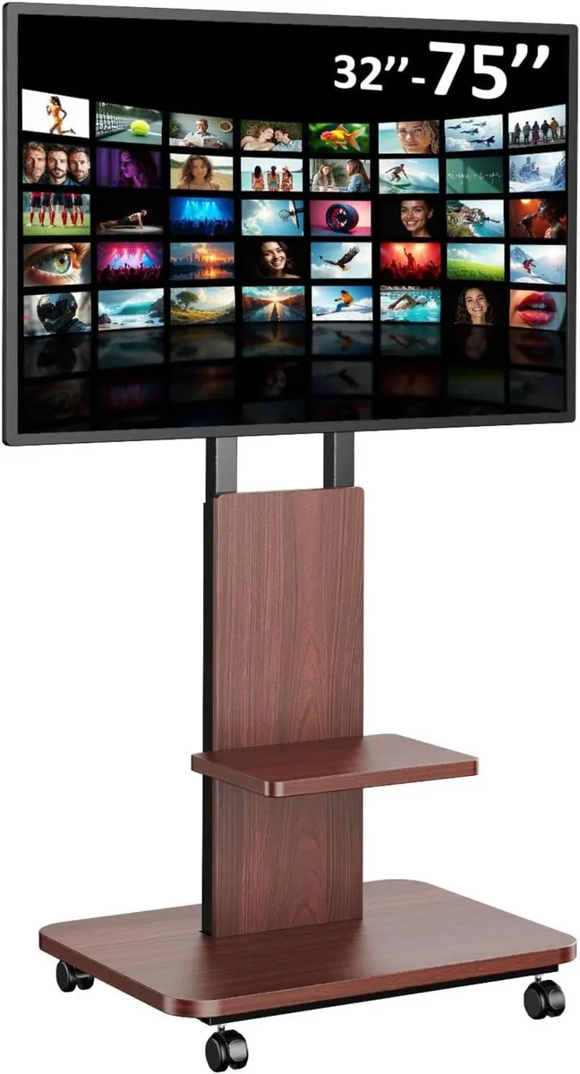 Mobile TV Stand on Wheels with Wooden Base - Image 1