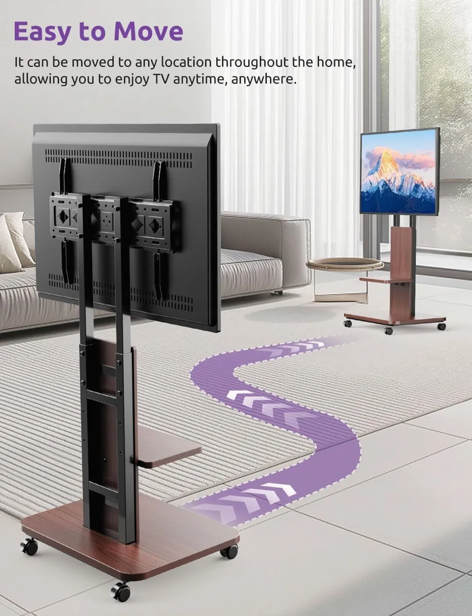 Mobile TV Stand on Wheels with Wooden Base - Image 2