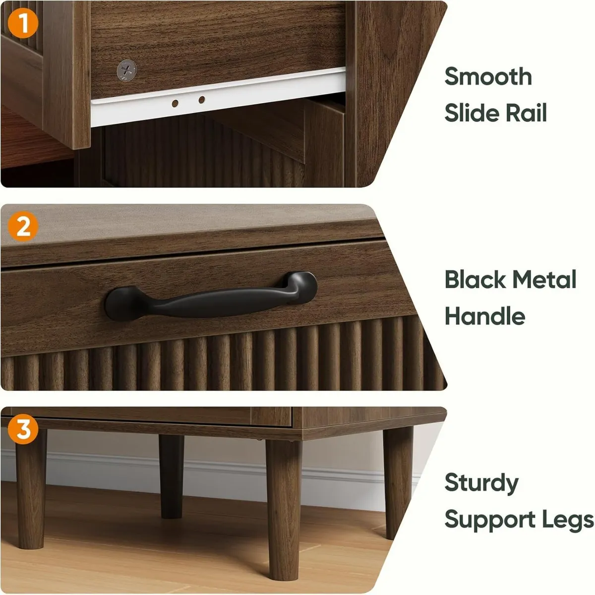 Smart Fende Fluted Nightstand with 2 Drawers - Image 4