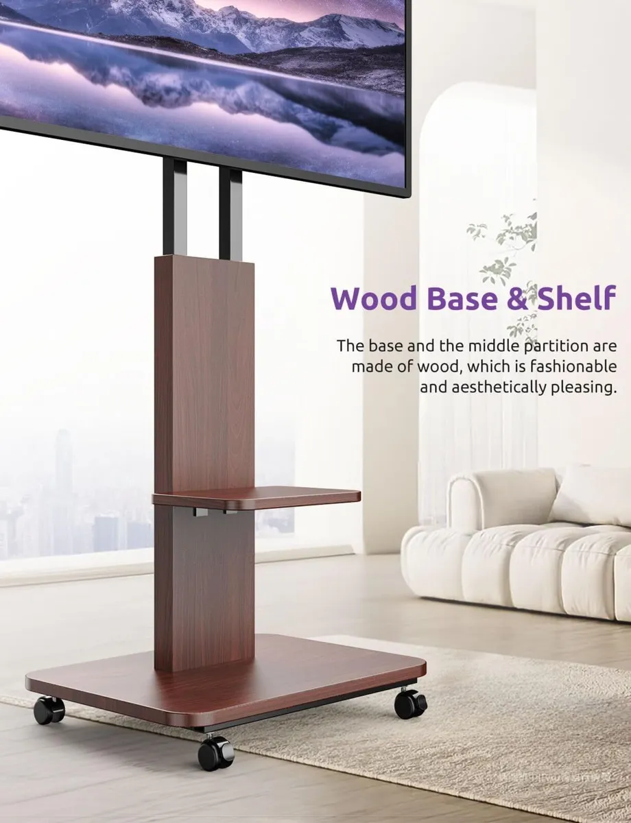 Mobile TV Stand on Wheels with Wooden Base - Image 3