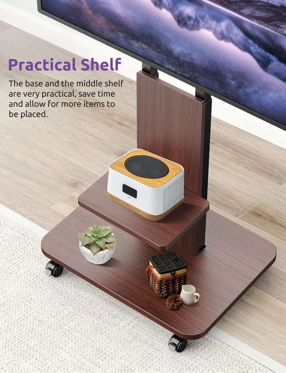 Mobile TV Stand on Wheels with Wooden Base - Image 4
