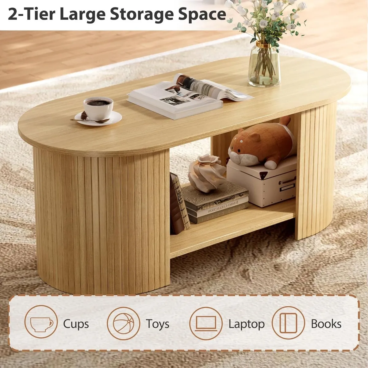 Coffee Table Living Room with 2-Tier Storage Thick - Image 3